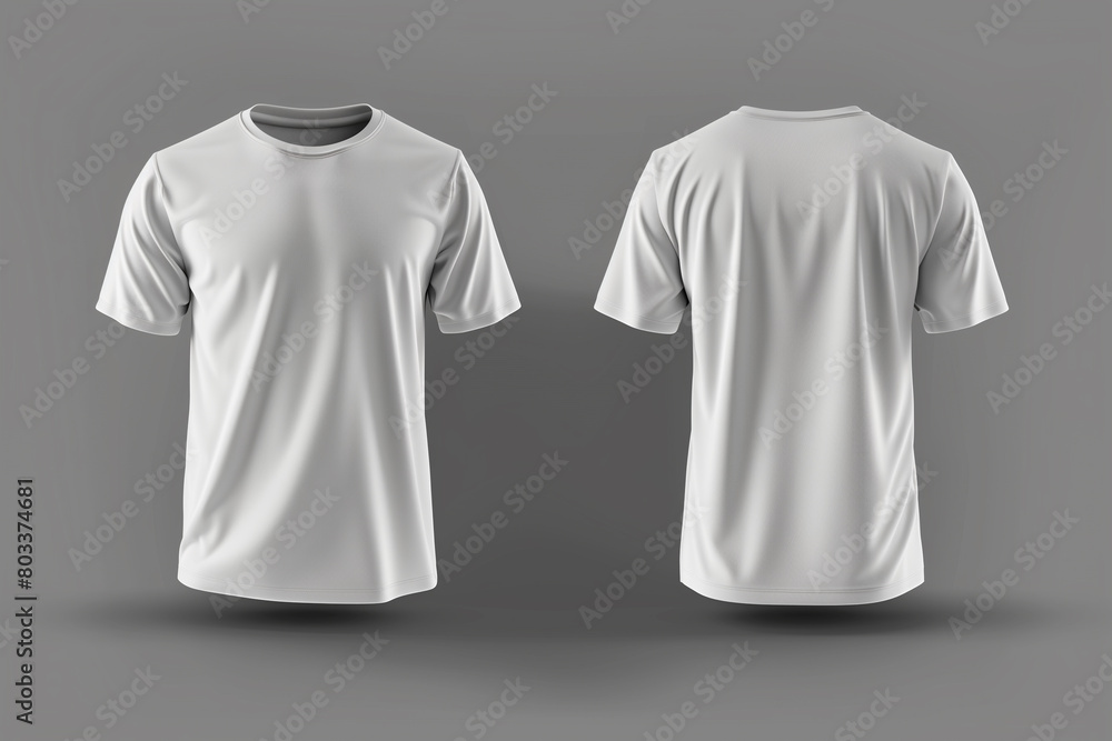 white tshirt template mockup with front and back view, Isolated on gray background white tshirt template mockup with front and back view, Isolated on gray background