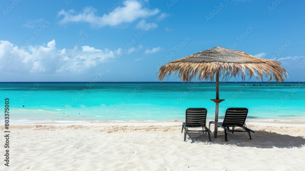 Chair and Umbrella on Beach by Ocean Chair and Umbrella on Beach by Ocean