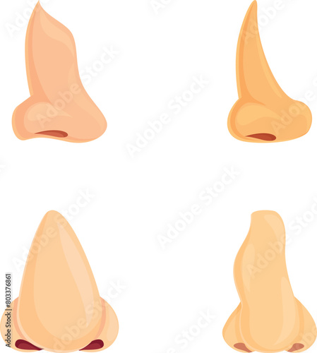 Nose surgery icons set cartoon vector. Surgical nasal improvement. Medical and beauty