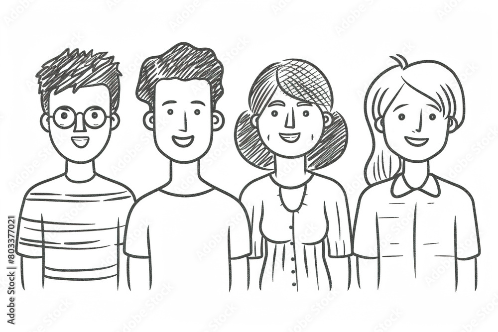 Multiethnic group of people in doodle style Multiethnic group of people in doodle style