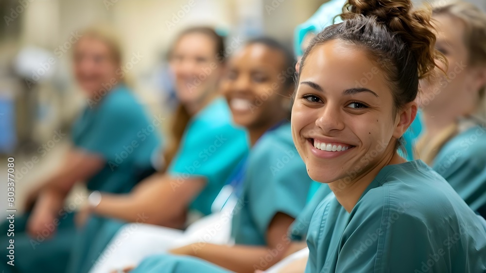 Nurses and doctors happily relax in a training seminar at the hospital. Concept Medical Professionals, Training Session, Hospital Setting, Relaxation, Happy Atmosphere Nurses and doctors happily relax in a training seminar at the hospital. Concept Medical Professionals, Training Session, Hospital Setting, Relaxation, Happy Atmosphere