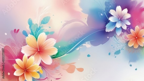 Abstract Watercolor Ornate Swirls and Blooms Suitable for Invitation Background
