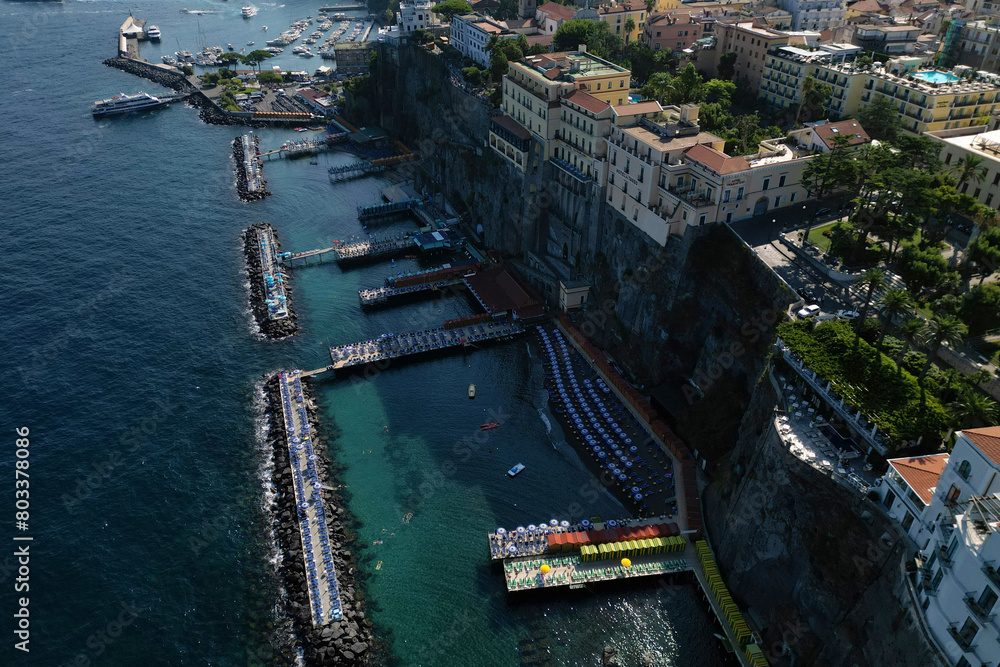 aerial view of Sorrento coastline in summer, Italian holiday resort South west Italy 