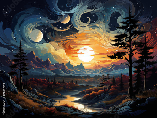 Enchanting Surreal Sunset with Celestial Swirls