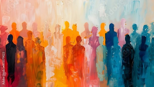 Abstract painting representing diversity inclusion and belonging in a crowd of people. Concept Abstract Art, Diversity, Inclusion, Belonging, Crowd of People