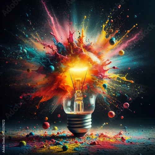 multi-colored explosion of bright colors in an incandescent lamp photo