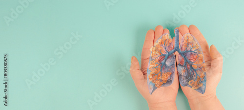 Lung with cancer cells, long covid virus, tuberculosis disease, no tobacco day, organ donation, air pollution concept photo