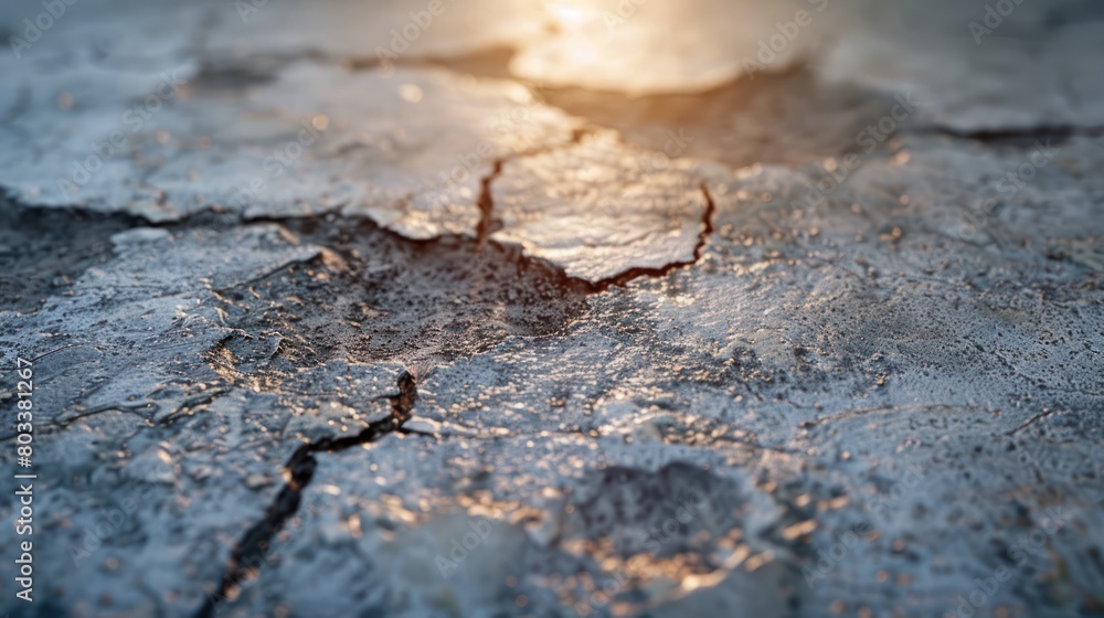 Close-up on a section of self-healing concrete showing the healing process, detailed view, under natural sunlight Close-up on a section of self-healing concrete showing the healing process, detailed view, under natural sunlight