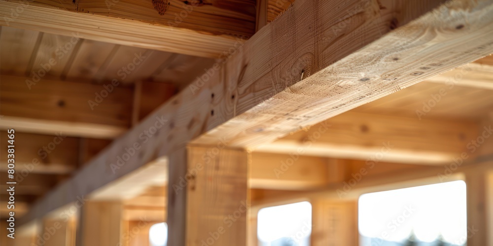 Construction of a building using sustainable wood, close-up on the material texture and natural colors, soft light Construction of a building using sustainable wood, close-up on the material texture and natural colors, soft light