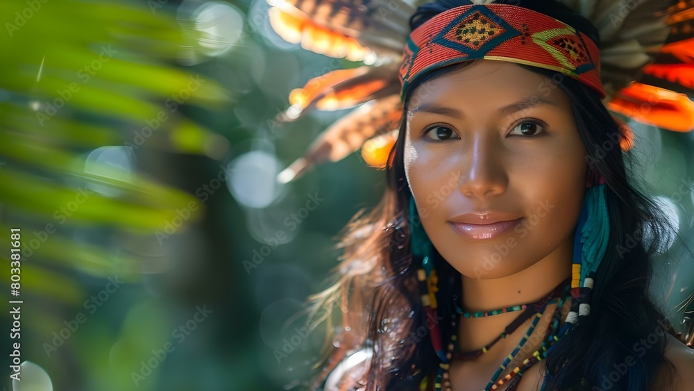 Stunning Amazonian woman embodies power and beauty of indigenous culture. Concept Indigenous Culture, Amazonian Woman, Power and Beauty, Stunning Photoshoot