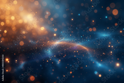 Abstract luxury christmas background  blue and gold  bokeh effects. Sparkles.