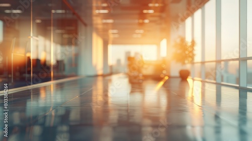 Empty open space business office. Motion blur  warm tones  abstract defocused background. Concept image of modern workplace interior. AI generative. hyper realistic 