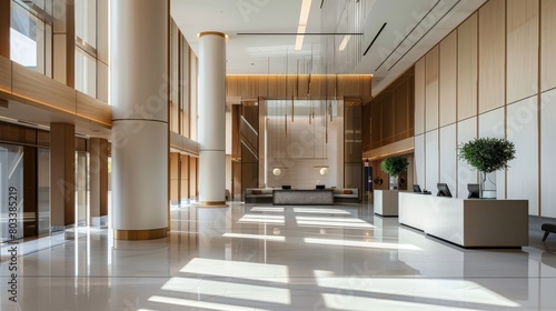 Contemporary Light-Filled Lobby in Neutral Tones Stock Image