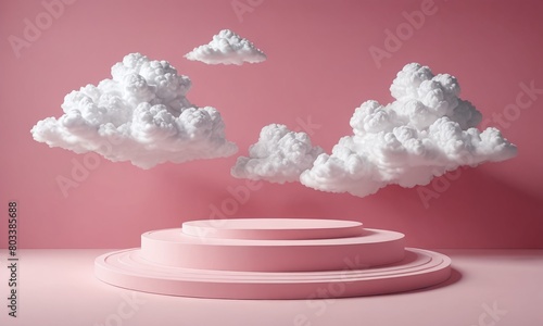 Pink Plinth stage with Clouds. Podium background for Product display
