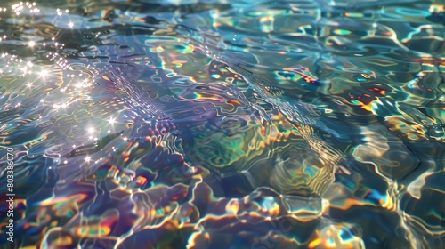 Dreamy transparent water surface  high transparency  shining  ultra-clear details  rainbow tones