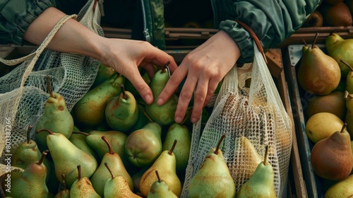 Hands Selecting Fresh Pears photo
