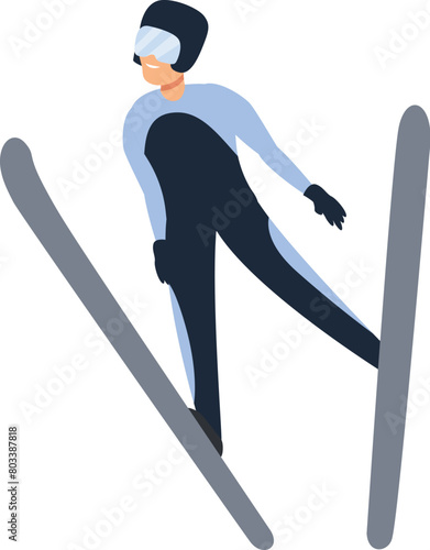 Ski jumper action icon cartoon vector. Winter sport. Fly active adult