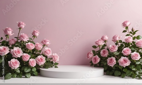 Podium background flower rose product pink 3d spring table beauty stand display nature white