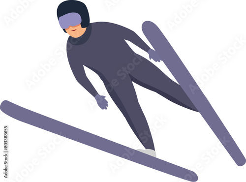 Fast ski jumper icon cartoon vector. Active move. Travel stick adult