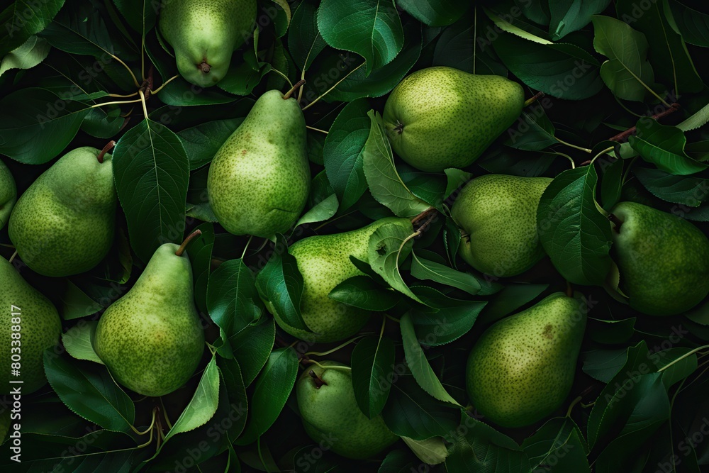 Green pears with leafs Green pears with leafs