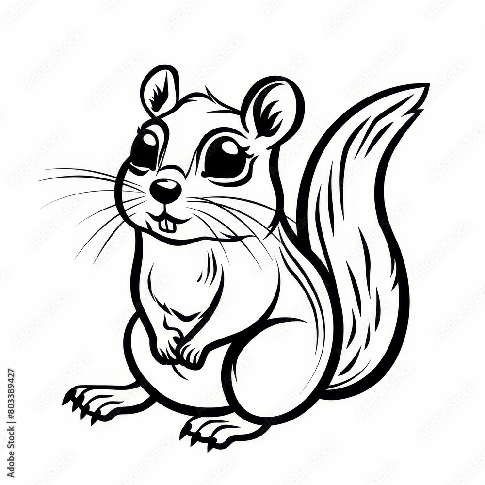 large-eyed, with tail curled, sits on hind legs, gazing sideways large-eyed, with tail curled, sits on hind legs, gazing sideways