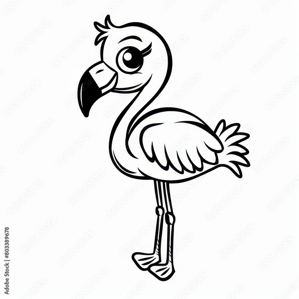 Fototapeta premium A black-and-white drawing of a flamingo with a large beak, positioned before a white background