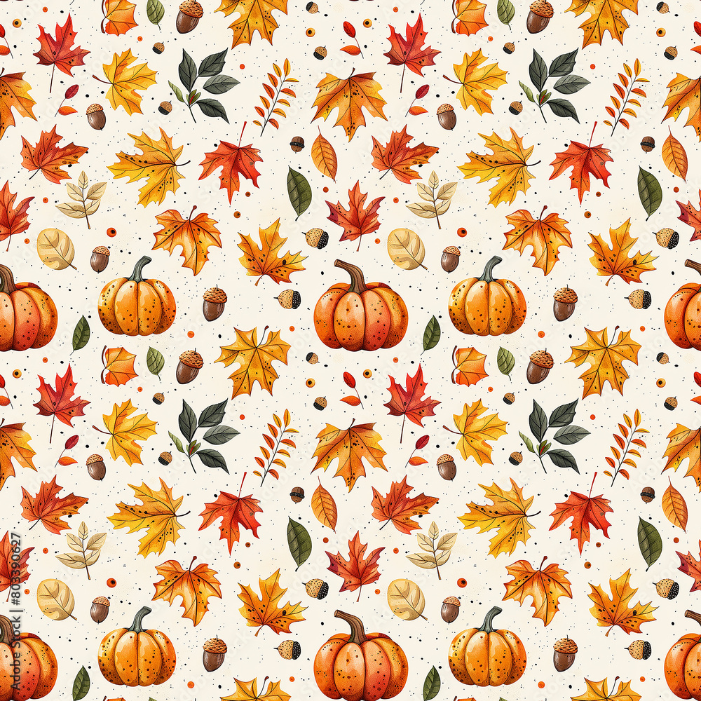 Pattern of Autumn Leaves, Acorns, and Acorns Pattern of Autumn Leaves, Acorns, and Acorns