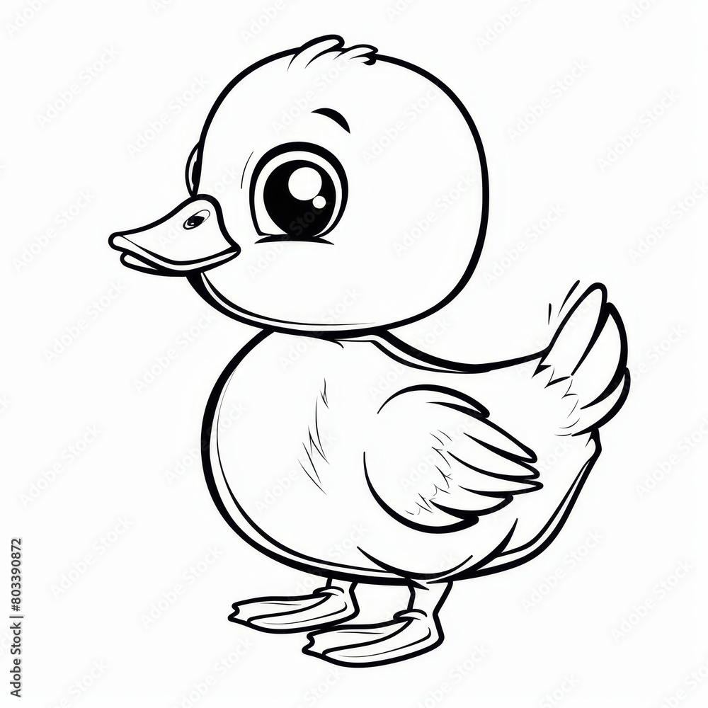 A sorrowful duck in black and white, seated on the ground A sorrowful duck in black and white, seated on the ground