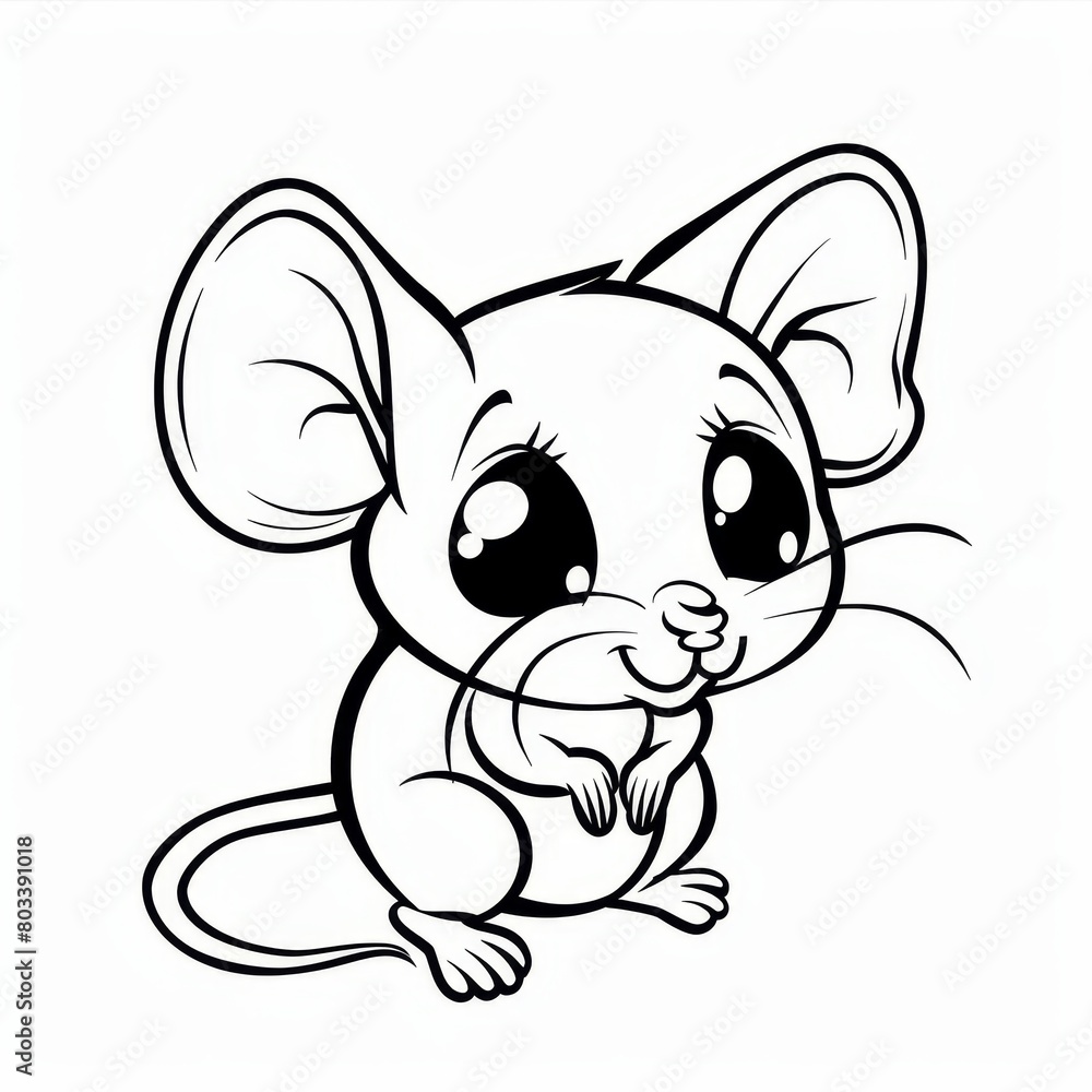 A cartoon mouse, with large eyes and a diminutive tail, sits on its haunches, gazing directly into the camera A cartoon mouse, with large eyes and a diminutive tail, sits on its haunches, gazing directly into the camera