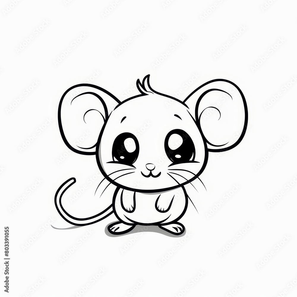 A cartoon mouse with large eyes and a broad grin, seated against a pristine white backdrop A cartoon mouse with large eyes and a broad grin, seated against a pristine white backdrop
