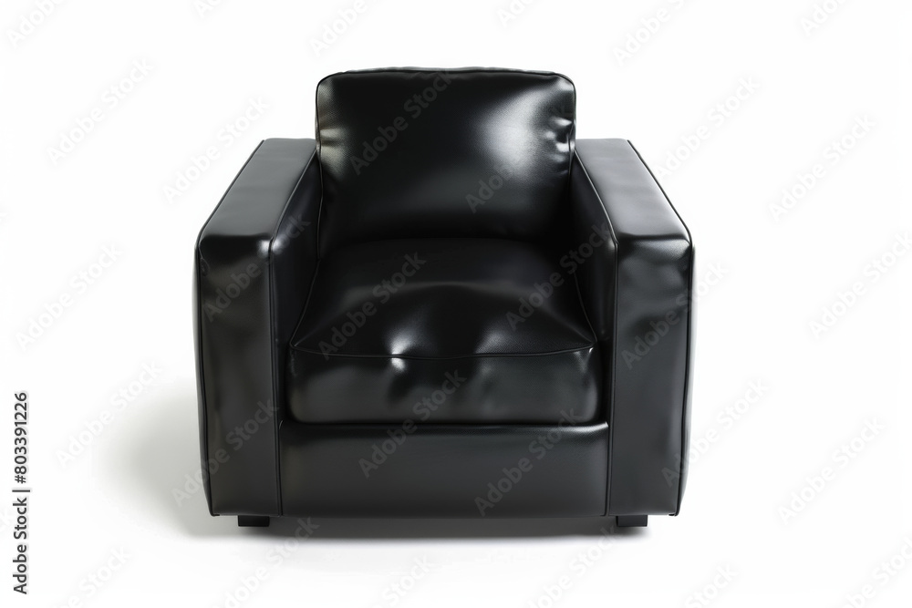 Minimalistic black leather armchair on a white background with a modern look. Minimalistic black leather armchair on a white background with a modern look.