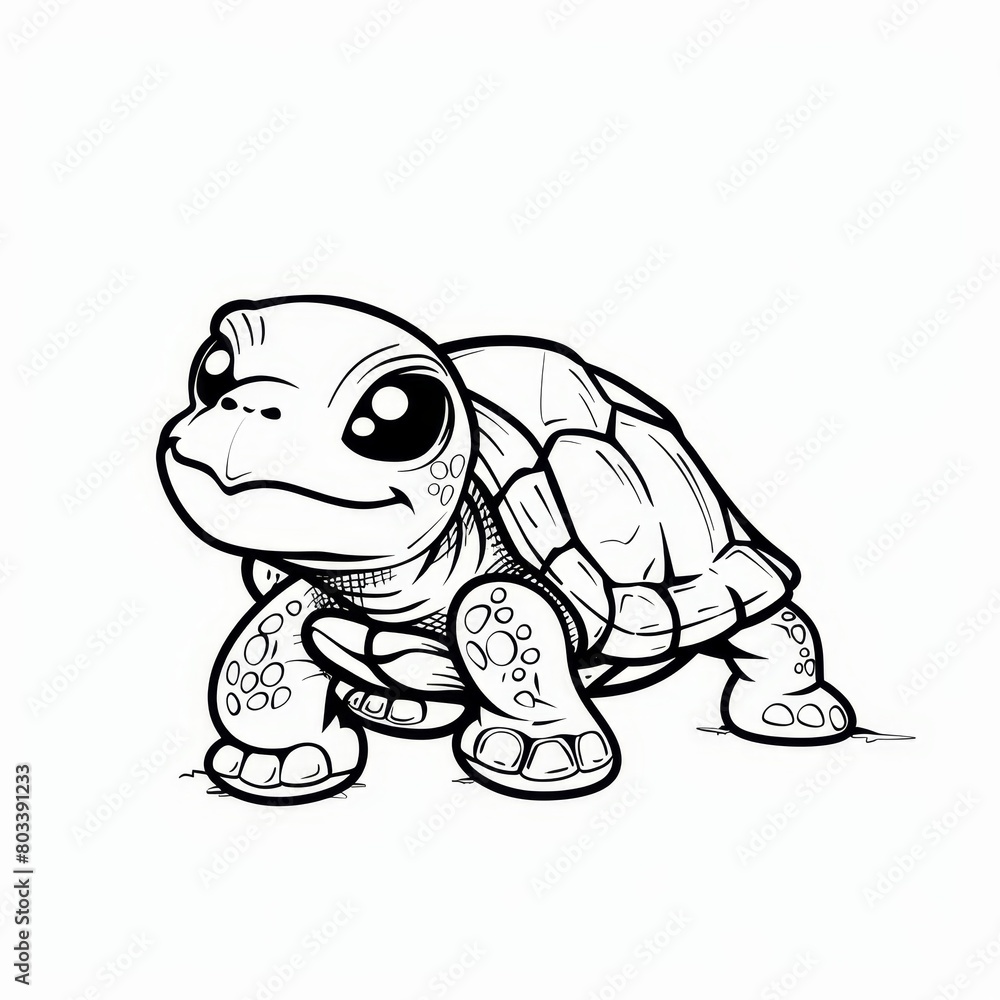 A black-and-white drawing of a turtle smiling widely, seated on the ground A black-and-white drawing of a turtle smiling widely, seated on the ground