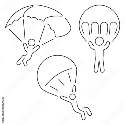 parachutist group of black icons on a white background. Vector illustration.