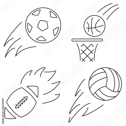 sports balls group of black icons on a white background. Vector illustration.