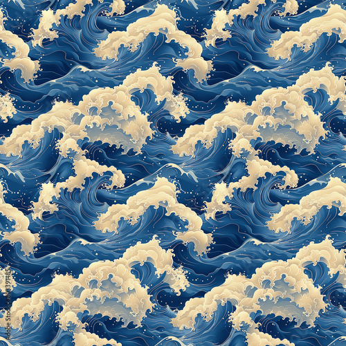 Blue and White Wave Pattern Wallpaper