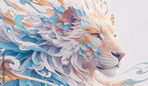 abstract lion head  pastel colors  waves