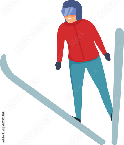 Outdoor ski jumper fun icon cartoon vector. Training equipment. Race skier