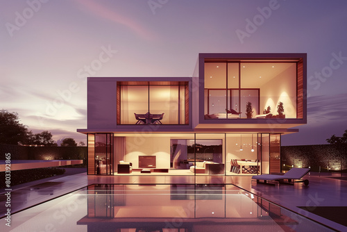 modern luxury villa at dusk. High quality photo