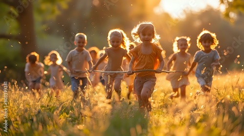 Energetic Summertime Scene: Children Playing Tug-of-War Outdoors