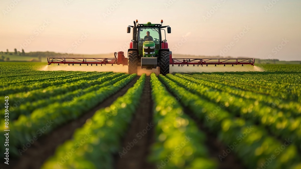 Modern tractor spraying farmland Modern tractor spraying farmland