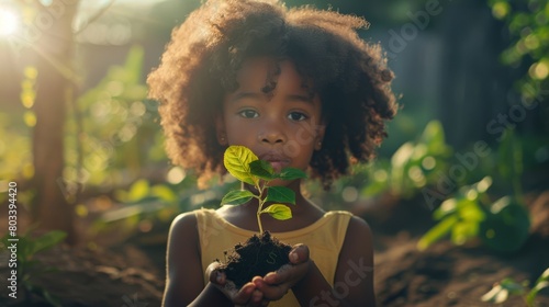 Child Holding a Young Plant photo