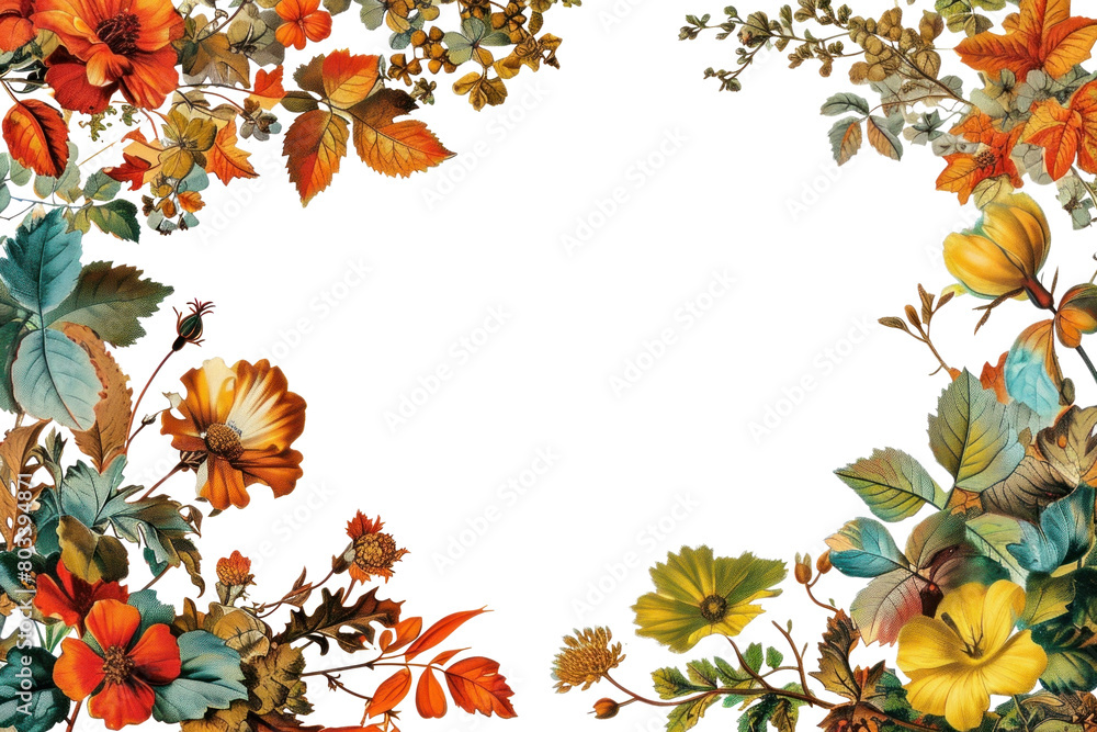 Fototapeta premium PNG An Autumn floral border isolated on white painting pattern autumn.