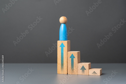 Reach success one step at a time. Career success. Loneliness. Education and acquiring new skills. Reaching a high level of achievement, recognition. Rise to a higher level.