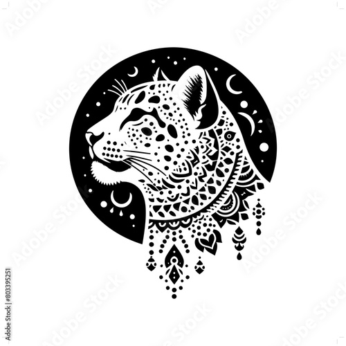 leopard silhouette in bohemian, boho, nature illustration