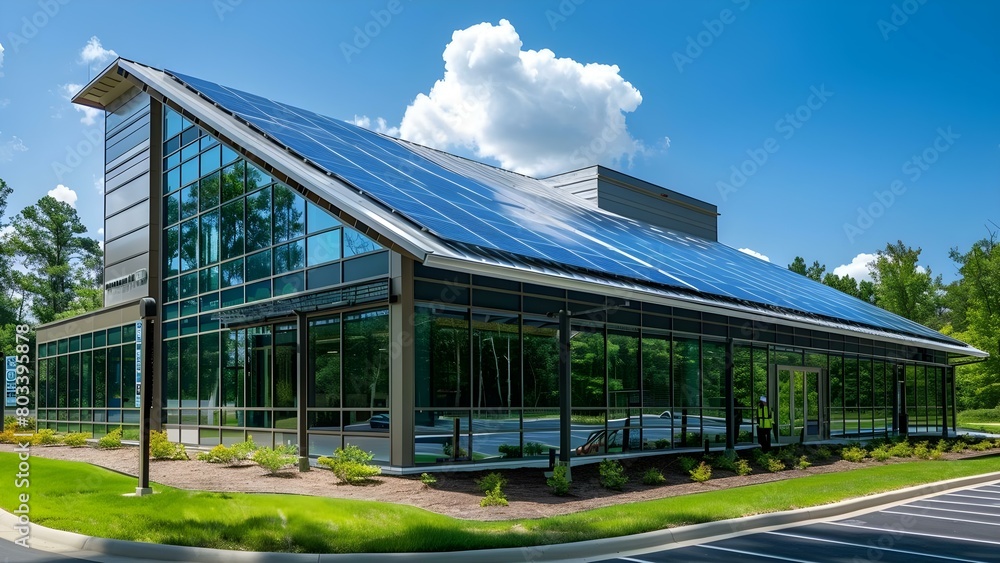 Government officials tour public building with solar panels to promote renewable energy. Concept Renewable Energy, Public Buildings, Government Officials, Solar Panels, Sustainability