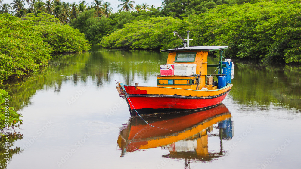 Barco colorido em uma lagoa em alagoas Barco colorido em uma lagoa em alagoas