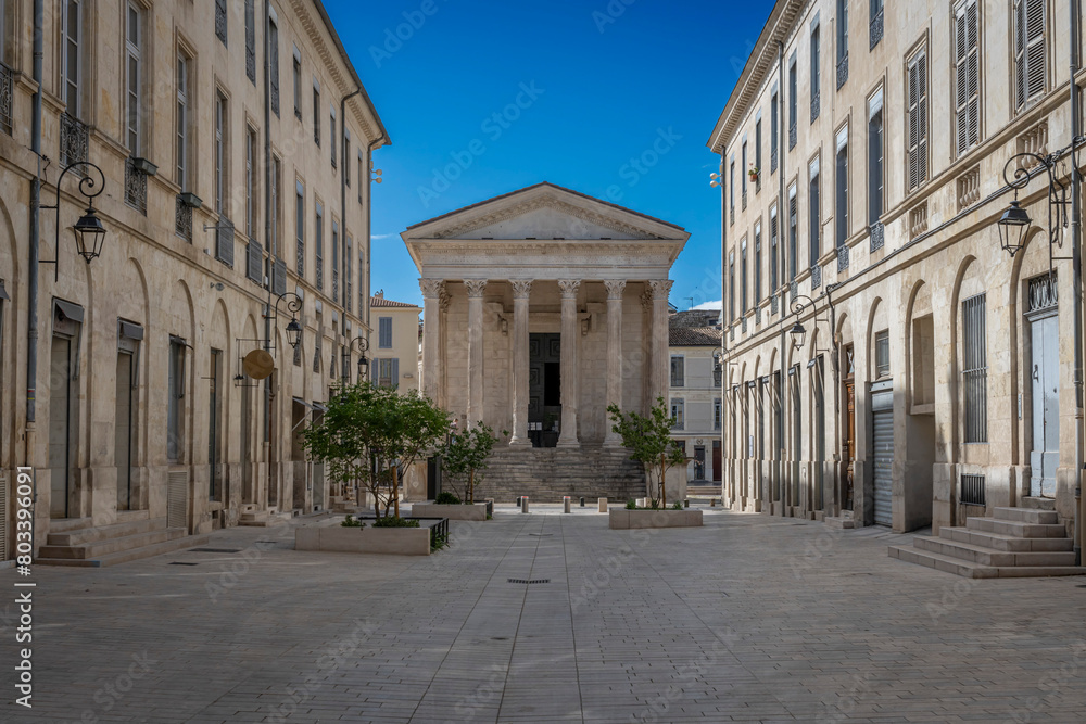 Nîmes, France - 04 17 2024: Square House. View of the white monument .