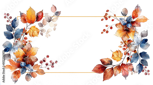 watercolor painting of autumn leaves border isolated against transparent background
