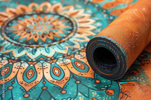 Close up colorful prayer mat for Muslim people photo