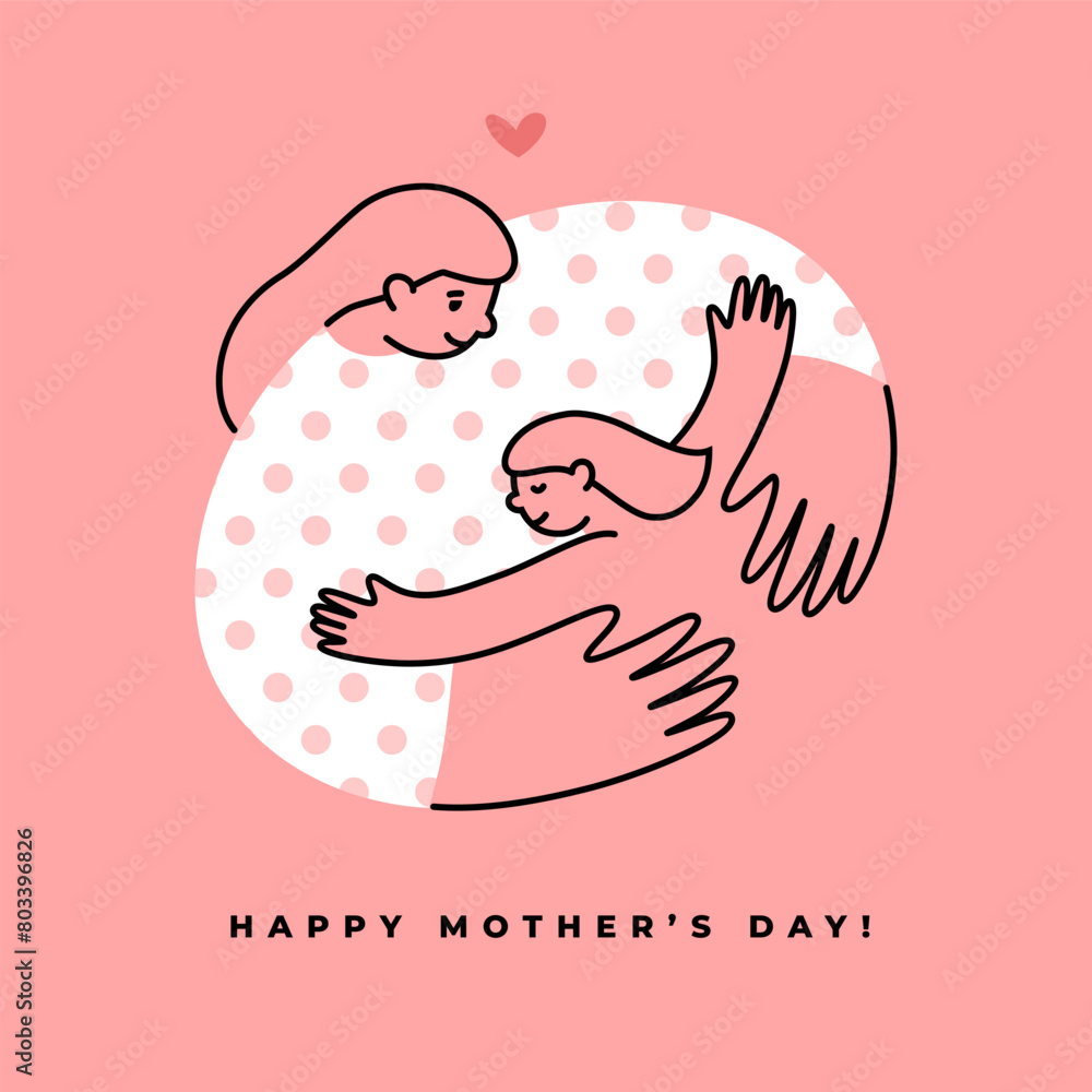 Happy Mother's Day greeting card or banner design. Graphic illustration of mother and daughter hugging. Happy Mother's Day greeting card or banner design. Graphic illustration of mother and daughter hugging.